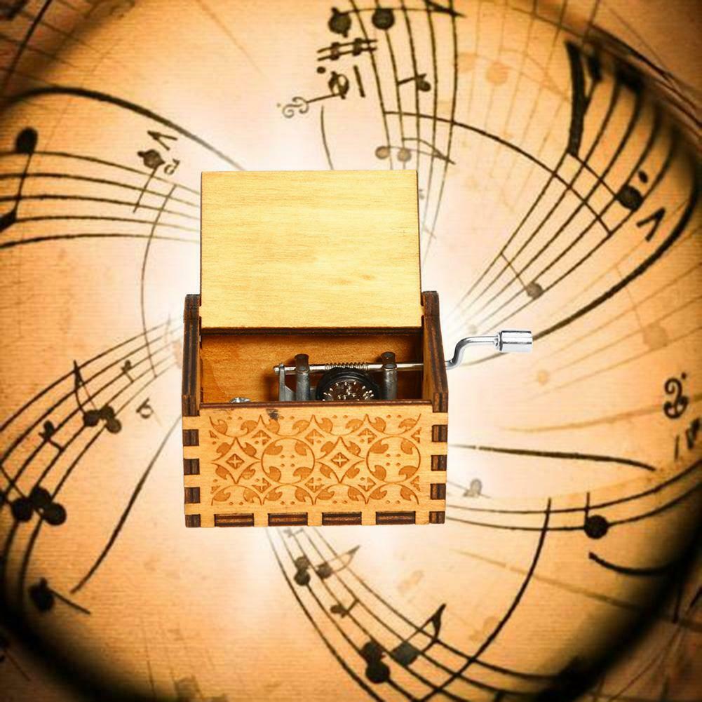 Retro Wooden Hand Cranked Music Box Christmas Gift Party Household Decor @