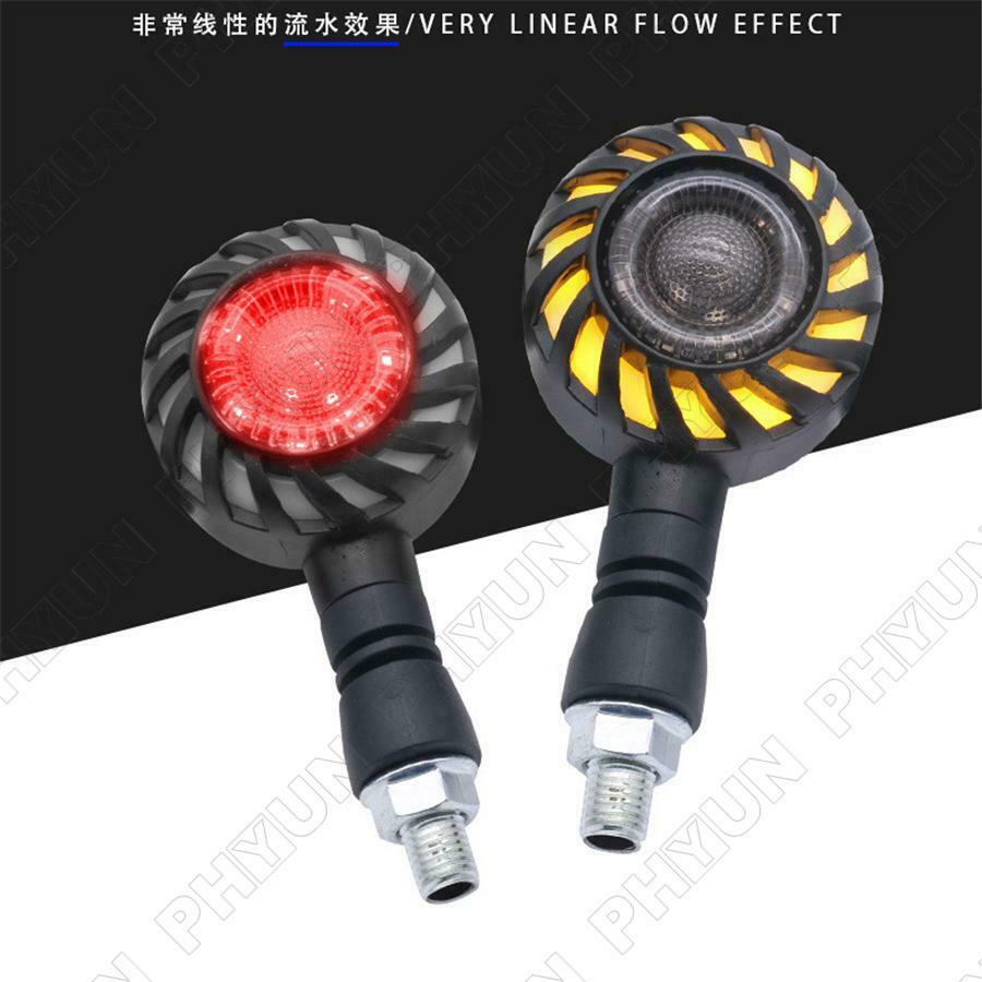2x Motorcycle Turn Signal Lights Red DRL Lamps Water Flowing Rotating Universal
