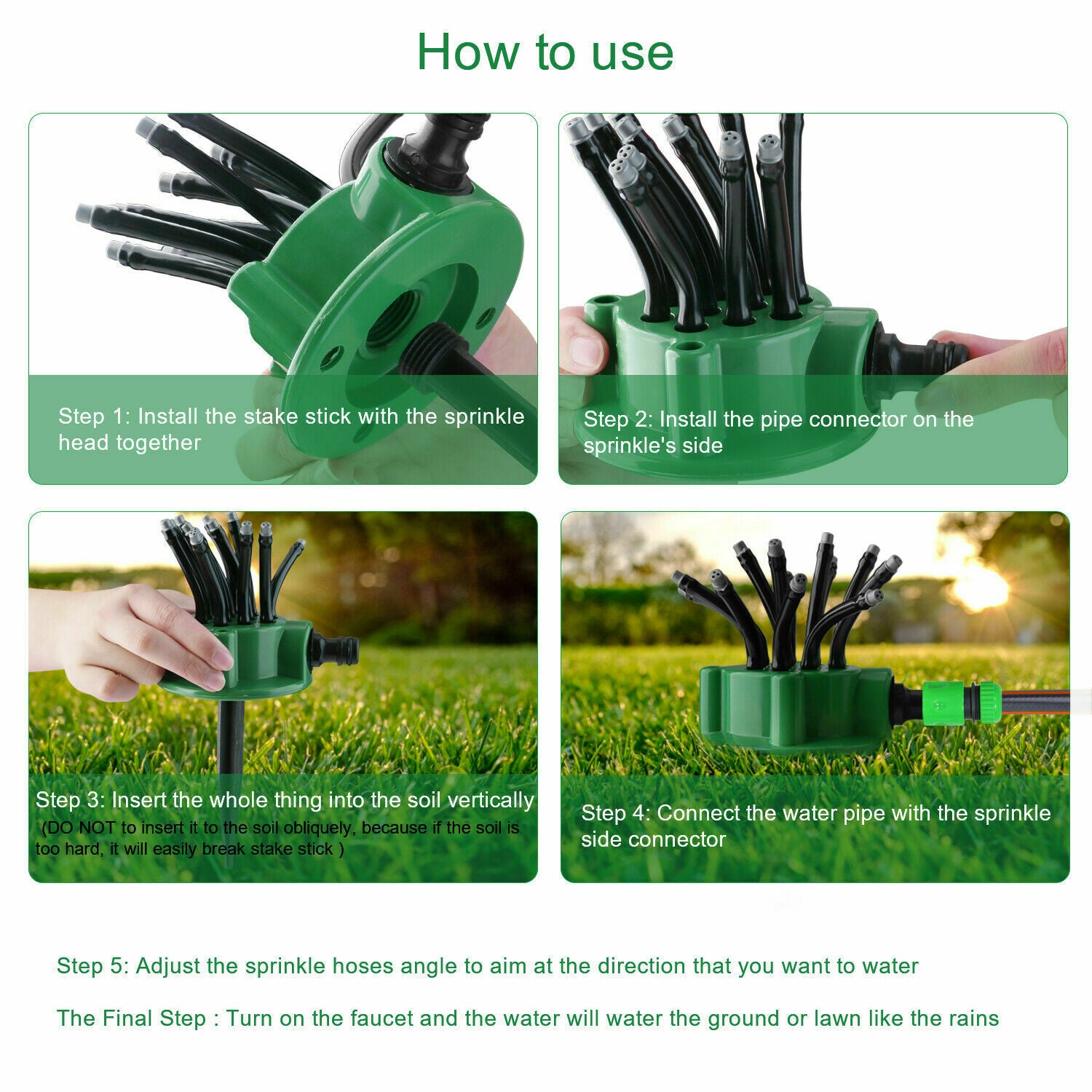 360° Flexible 12 Tubes Garden Lawn Yard  Water Sprinkler Watering Sprayer System