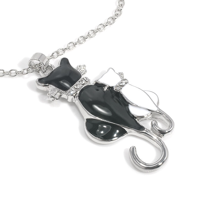 White & Black Mom & Child Cats Pendant Necklace Fashion Women Charm Gift