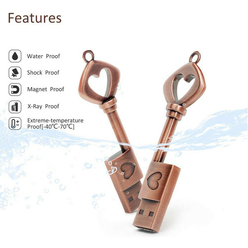 32GB USB 2.0 Flash Drive, Retro Metal Love Heart Key Shaped Thumb Drive,USB A3L7
