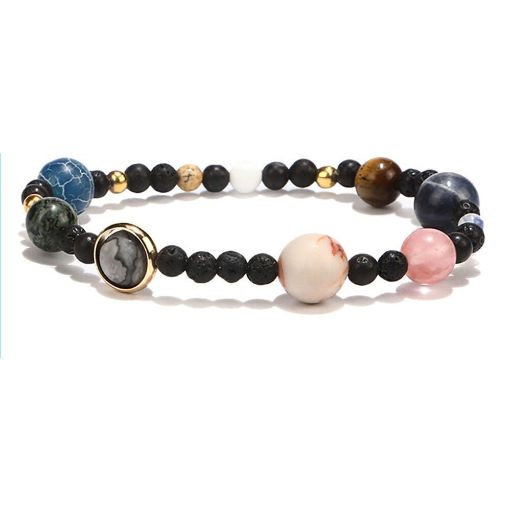 Solar System 8 Planets Universe Stars Women Office Style Natural Stones Beaded