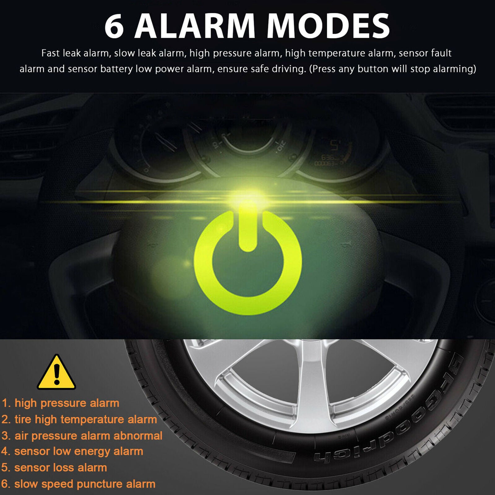 Car Tire Pressure Monitoring System LCD Solar Wireless TPMS + 4 External Sensors