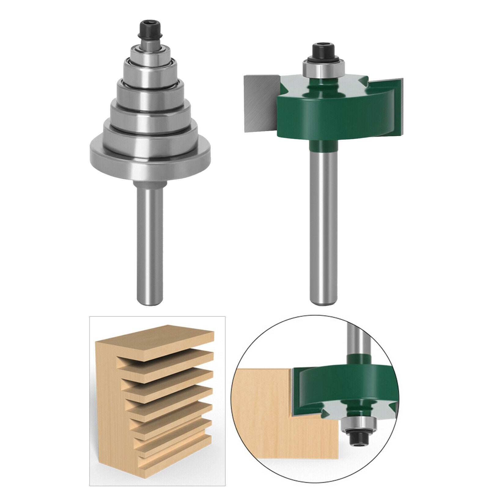 1/4" Cemented Carbide Rabbet Router Bit Cutter with 6 Bearings Set Durable