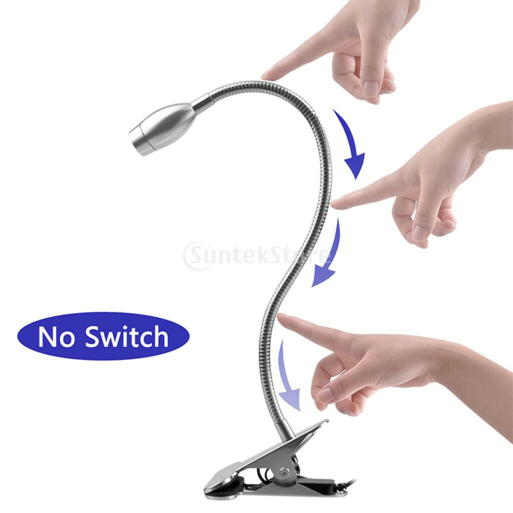 360Â° Flexible Metal Gooseneck Full Touch Control LED Clip on Reading Light,