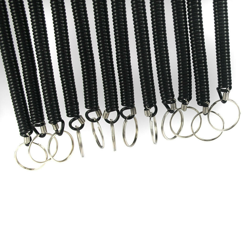 12x Spring Coil Key Chain Theftproof Plastic Stretchy Rope Key Clip Holder
