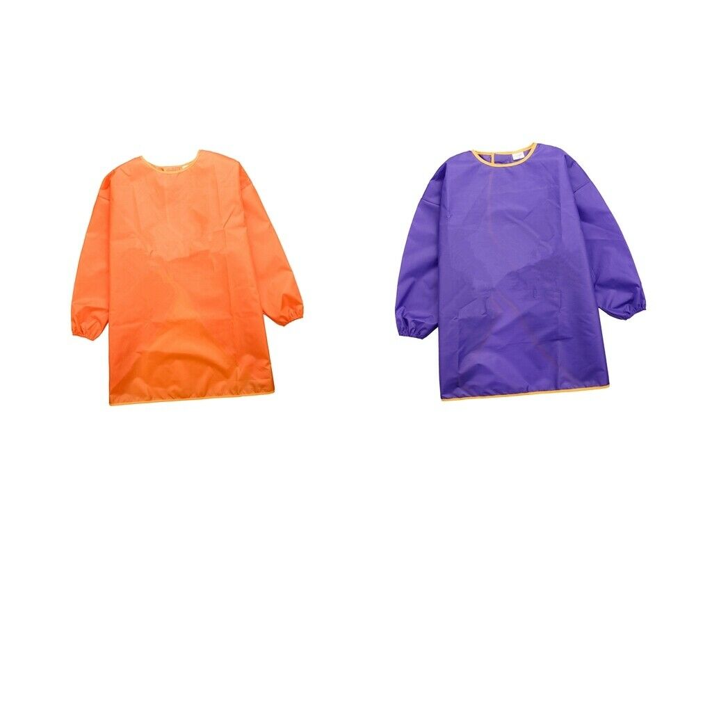 2Pcs Kids Waterproof Apron Long-sleeve Smock Painting Art Toddler Orange Purple