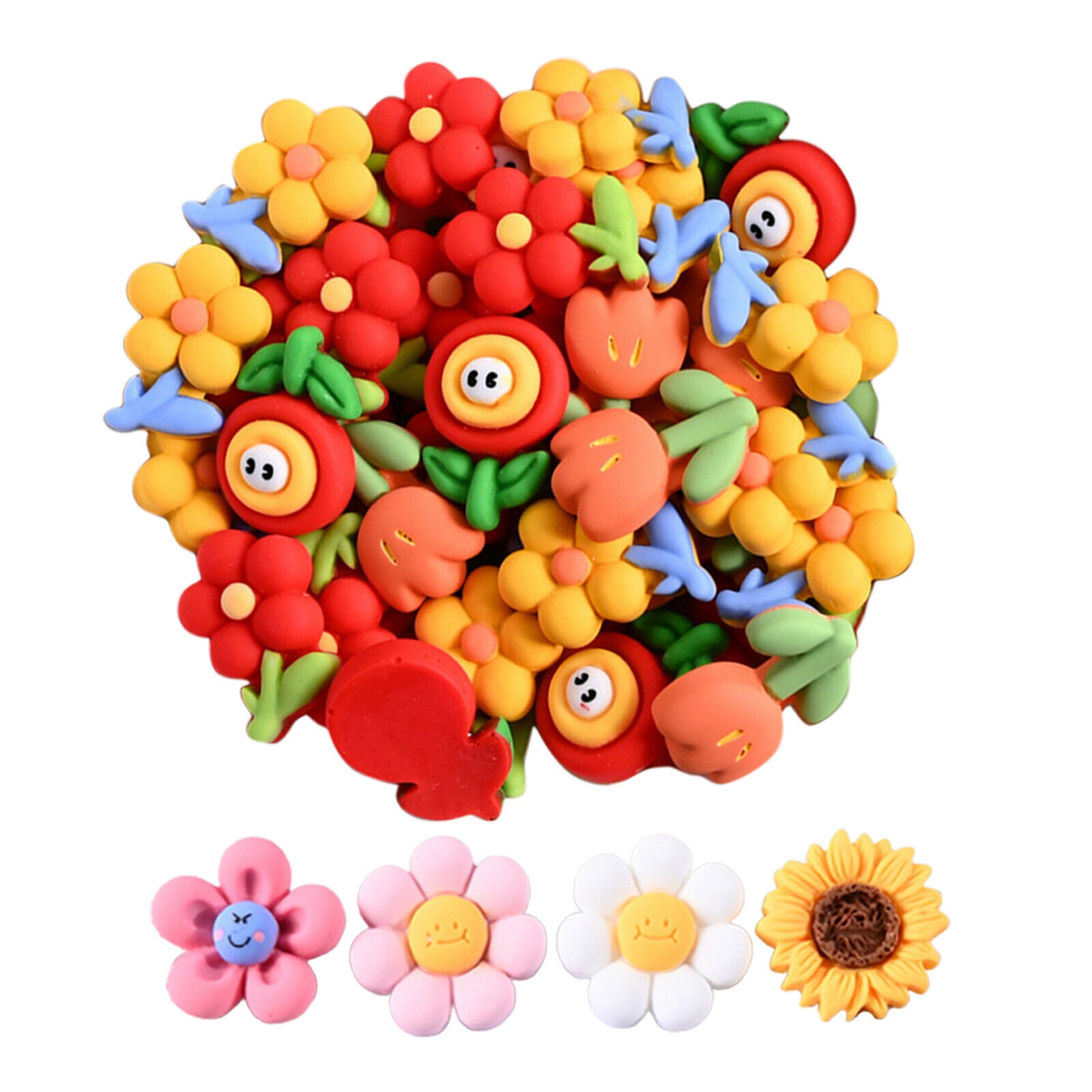 50Pack Flower Flatback Charms Beads DIY Hair Accessories Jewelry Making