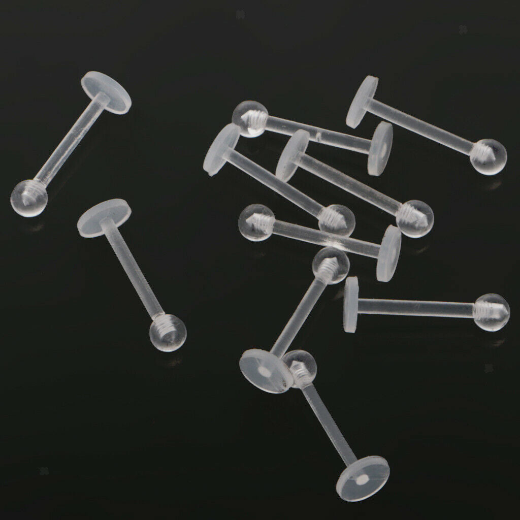 10Pcs 18G Clear Acrylic Tragus Retainer Lip Rings Nose Studs Labret Ear