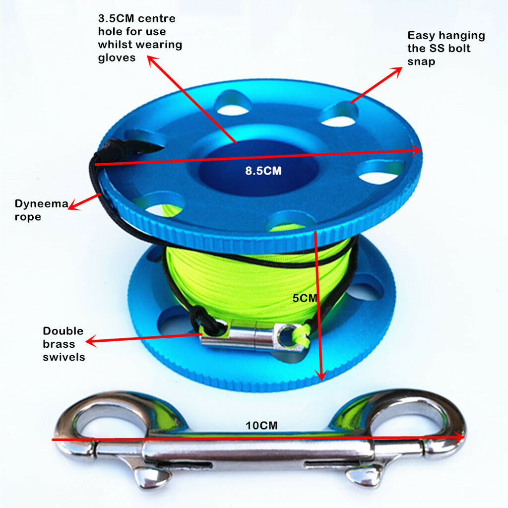Portable Scuba Dive Finger Spool Reel with 50m Line Bolt Snap for Underwater
