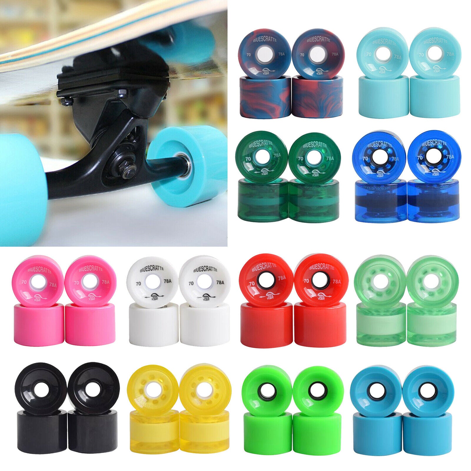 2X 4x 78A Hardness Skateboard Wheels 70X51mm Longboard Roller Parts Green