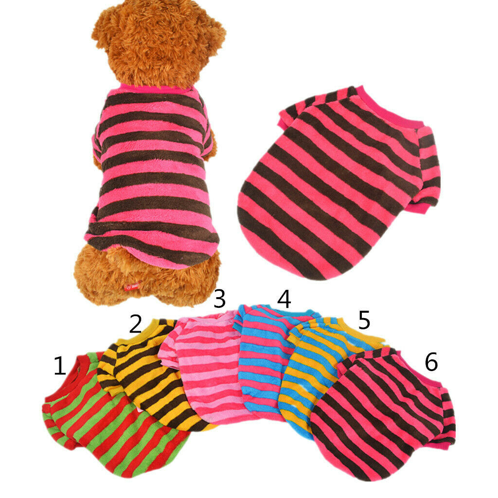 Puppy Pet Dog Cat Coral Fleece Yellow Brown Stripe Shirt Clothes Apparel S