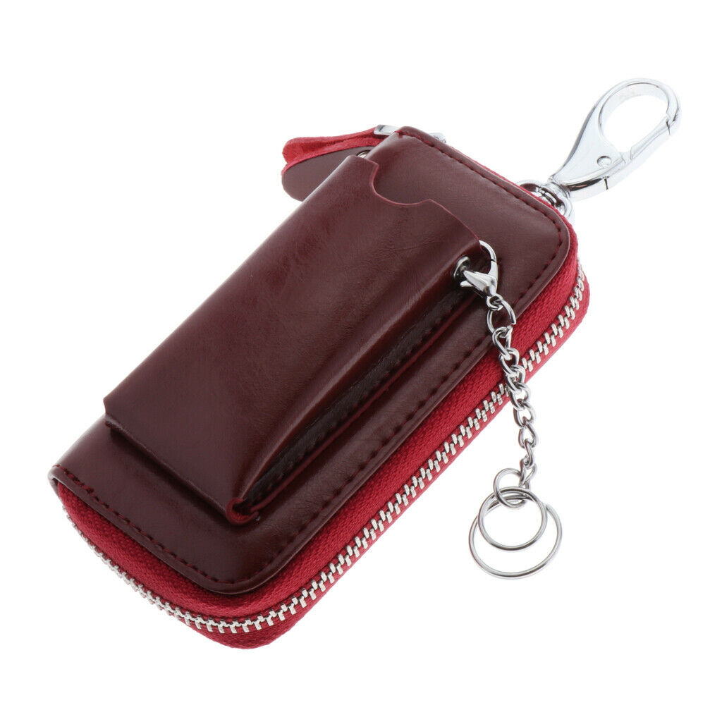 Mens Fashion Zip Around 6 Hook Key Case Car Key Holder Wallet Wine Red