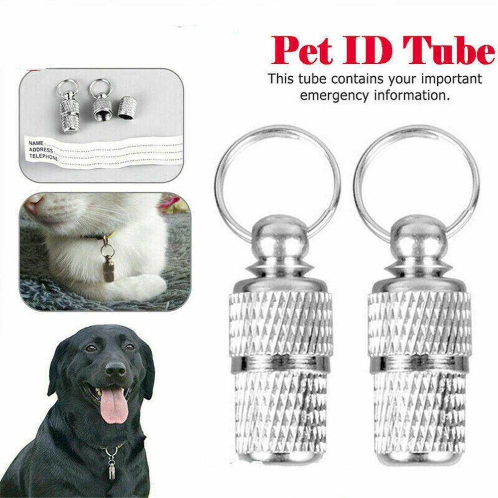 2PCS Anti-Lost Pet Dog Cat Puppy ID Address Name Label Tag Barrel Tube Collar ~