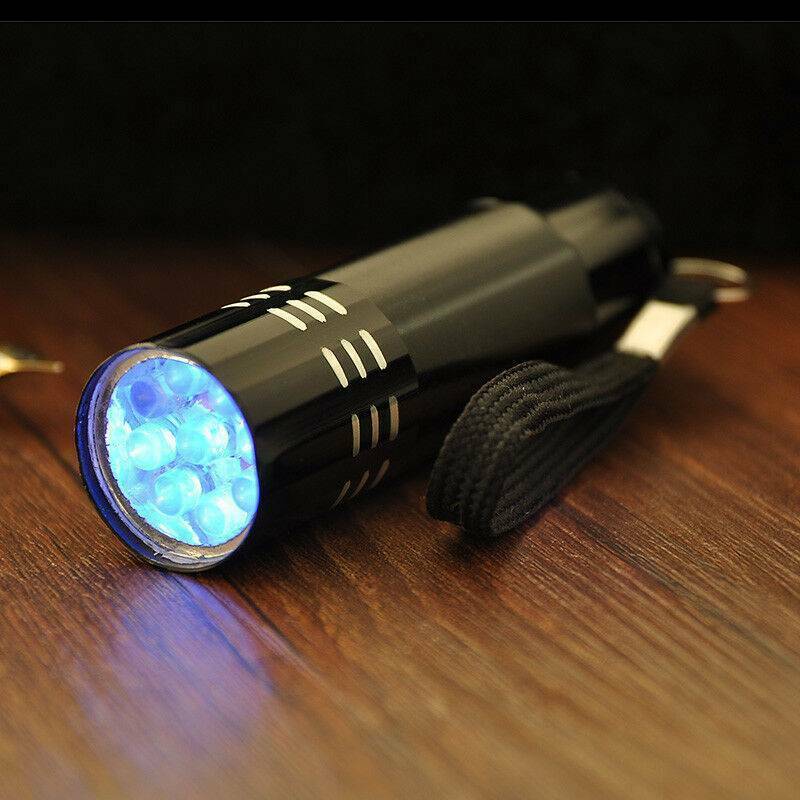 9-LED Mini Black Aluminum UV Ultra Violet Flashlight Blacklight Torch Lamp Light