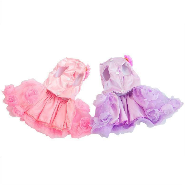 Dog Pet Puppy Princess Dress Tutu Skirt Layered Roses Decor Clothes Pink S