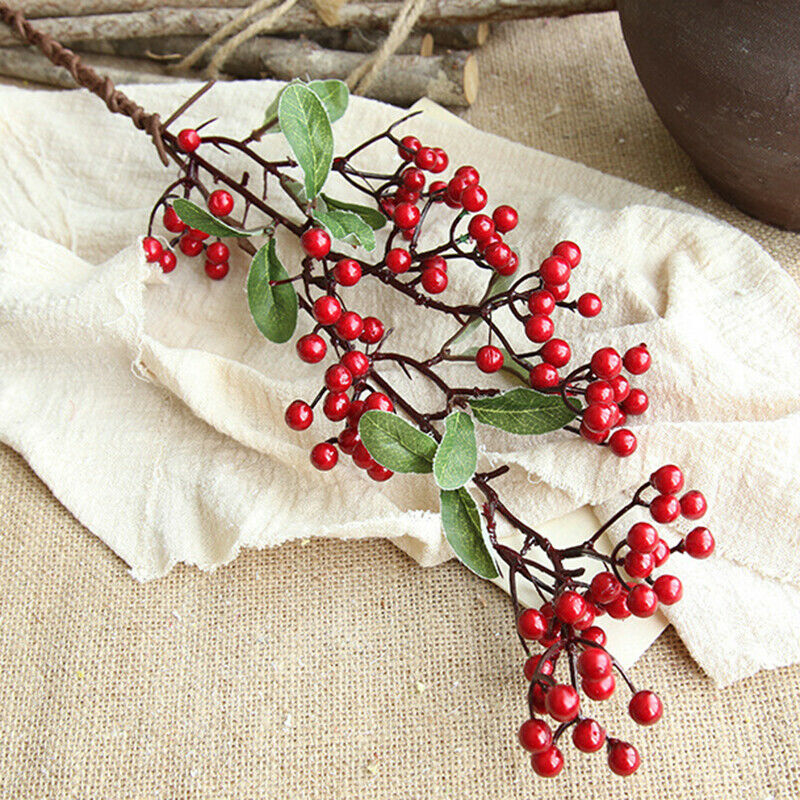 57cm Christmas Red Berry Holly Branch Pine Cone Artificial Flower Xmas Decor NEW