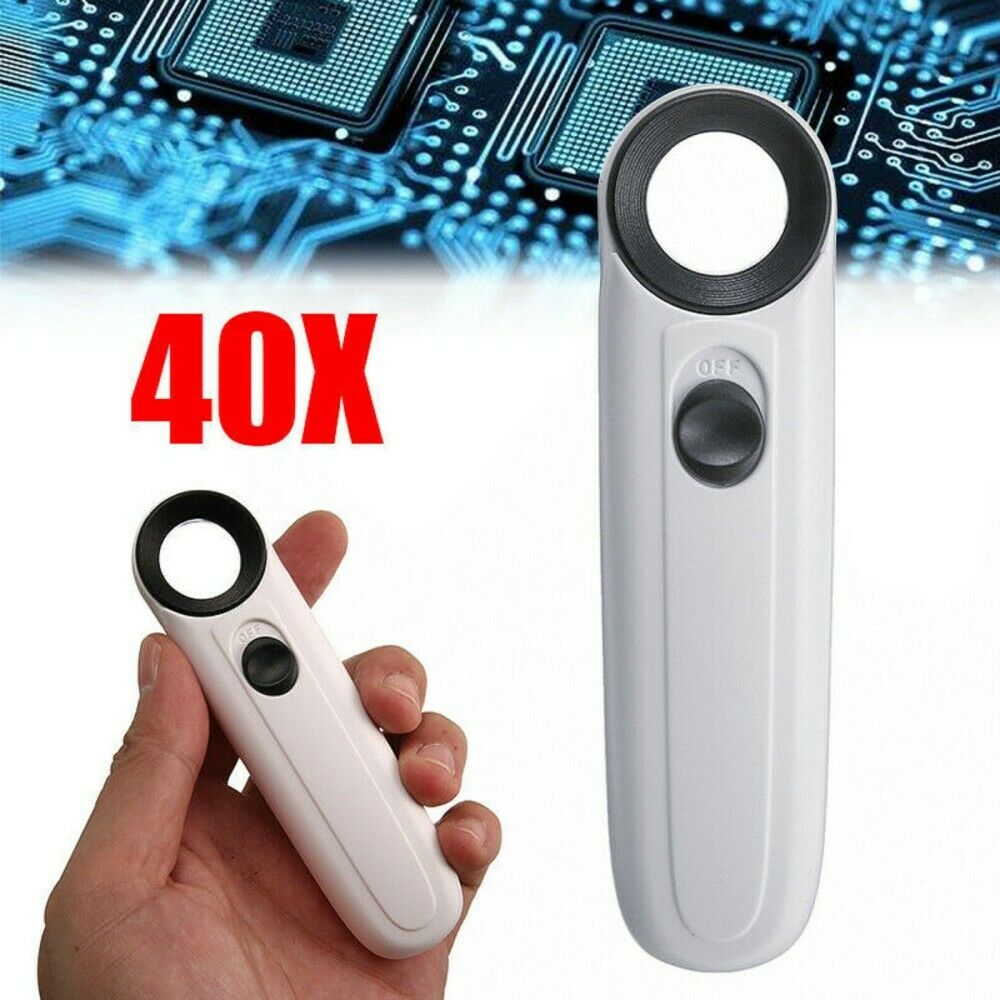 2 LED Lights 40X Handheld Magnifier Reading Magnifying Glass Lens Jewelry Loupe.