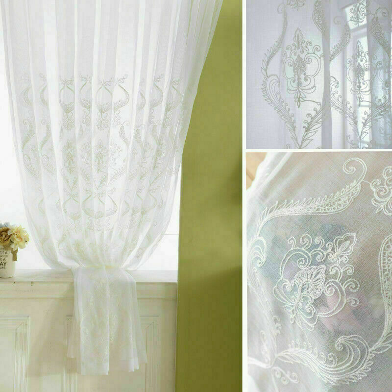 Embroidery Cotton Net Curtains Pelmets Tulle Voile Window Panels Drape Baroque