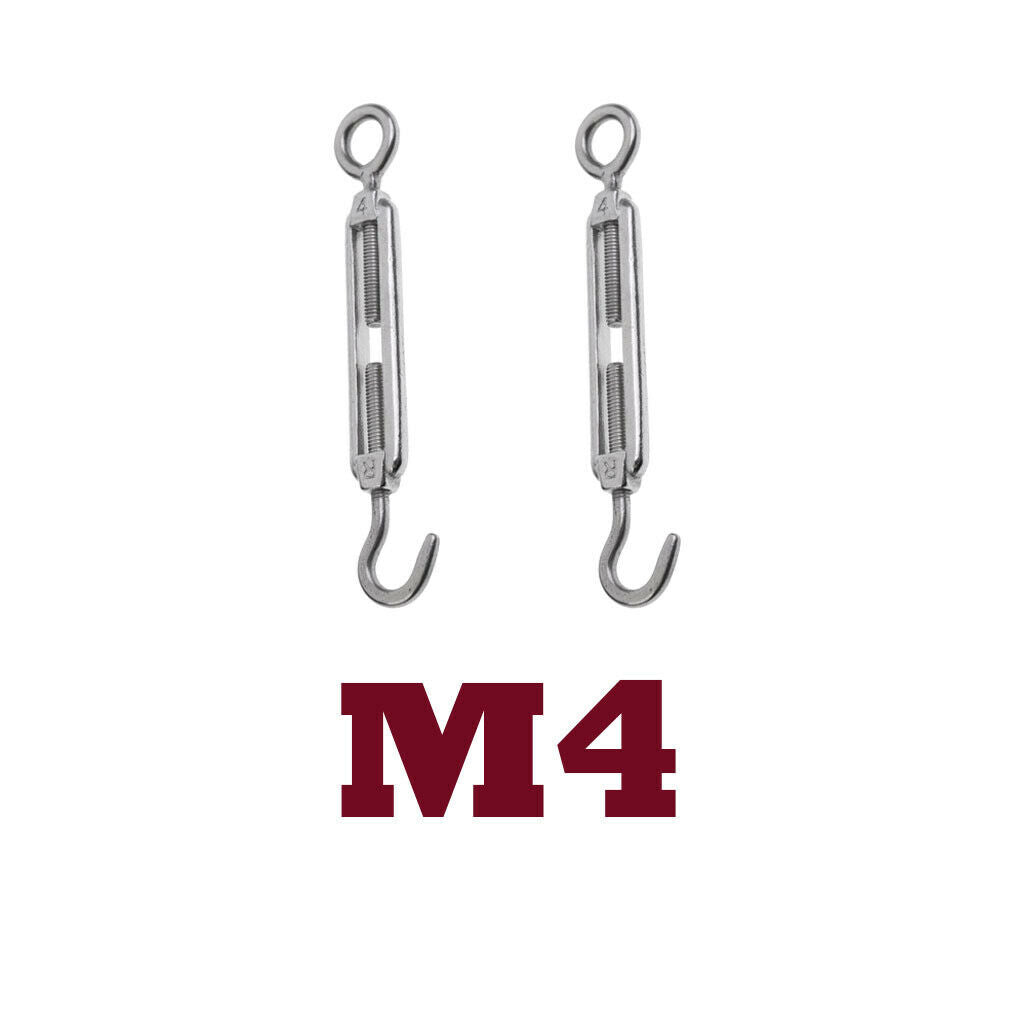 2xStainless Steel Hook & Eye Turnbuckle Open Body Wire Rope Tightener