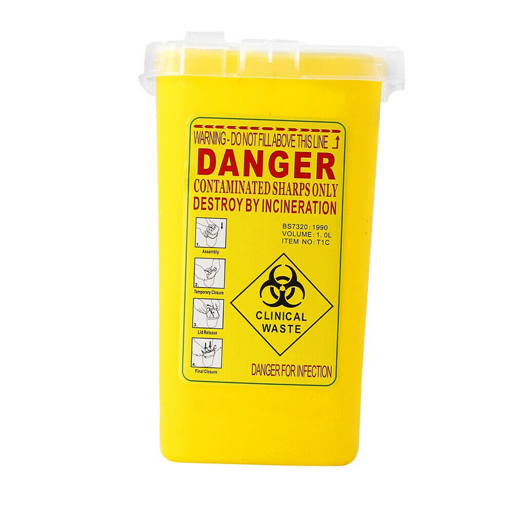 Portable Sharps Needles Disposal Bin Container Box Trash Can With Lid Yellow