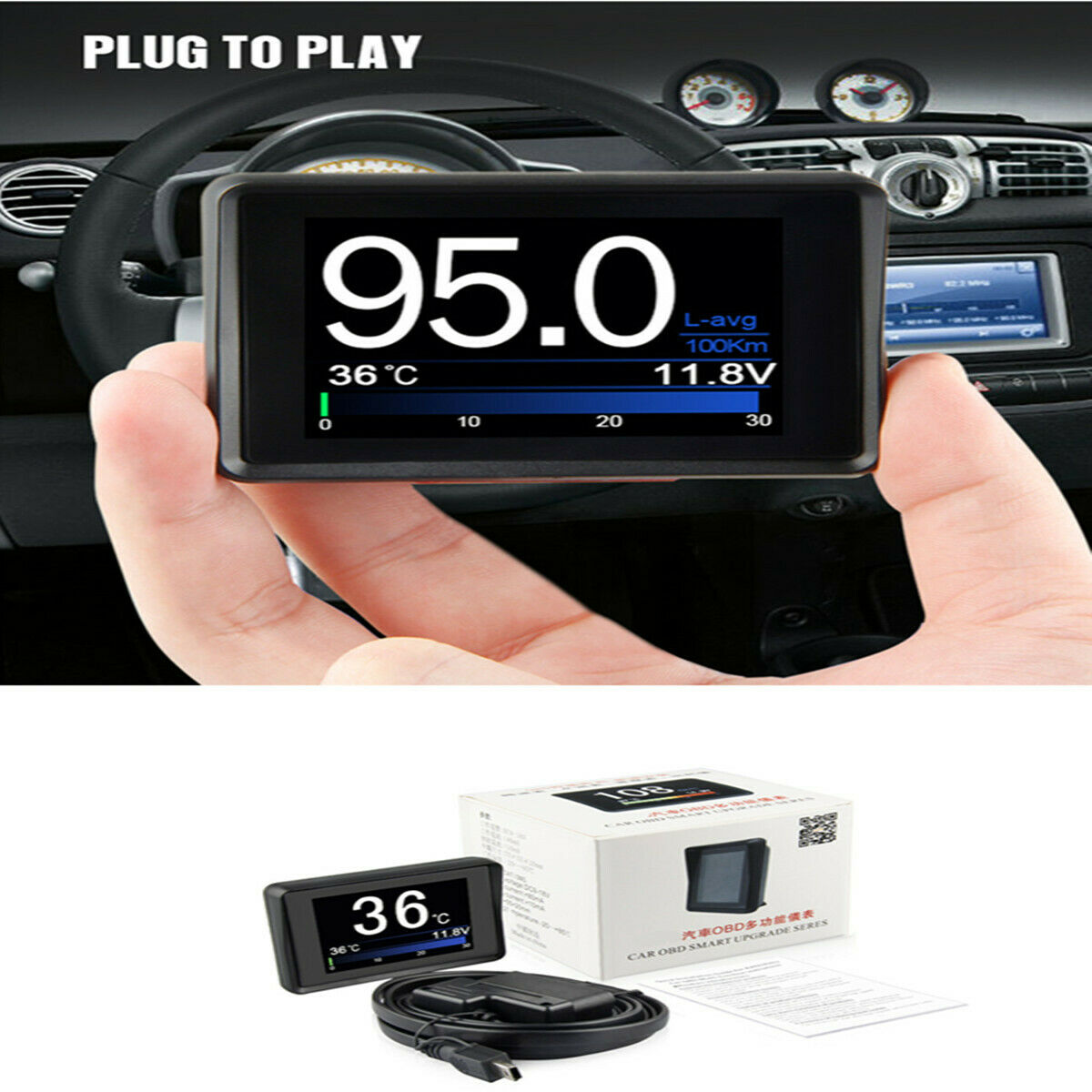 Mobile OBD2 Meter Display Digital Fuel Consumption Temperature Gauge On-board