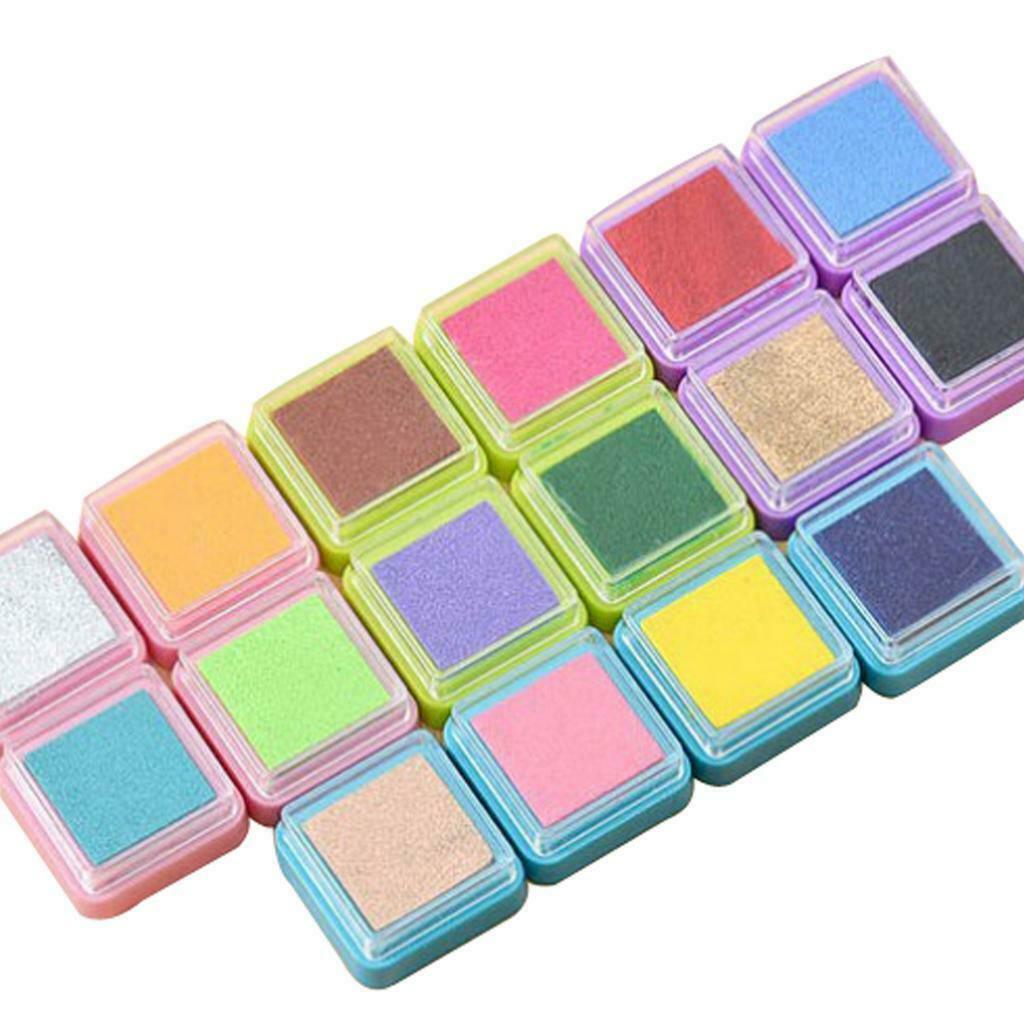 16x Ink Pad Pigment Scrapbooking Multicolor Quick Dry Stamp Pads Storage Box