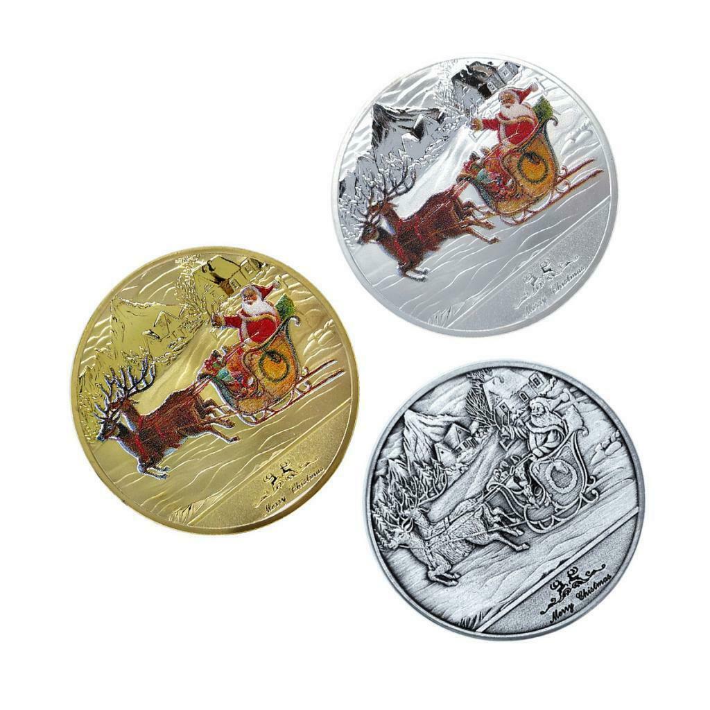 1x New Year's Santa Claus Coin 40mm Gifts Collectable Badge Gray