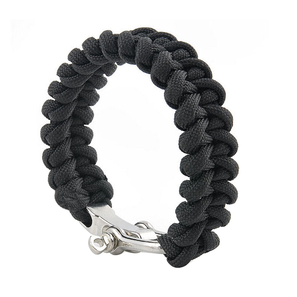 Survival Bracelet Para Outdoor Cord Black Rope Camping Steel Shackle Buckl.l8