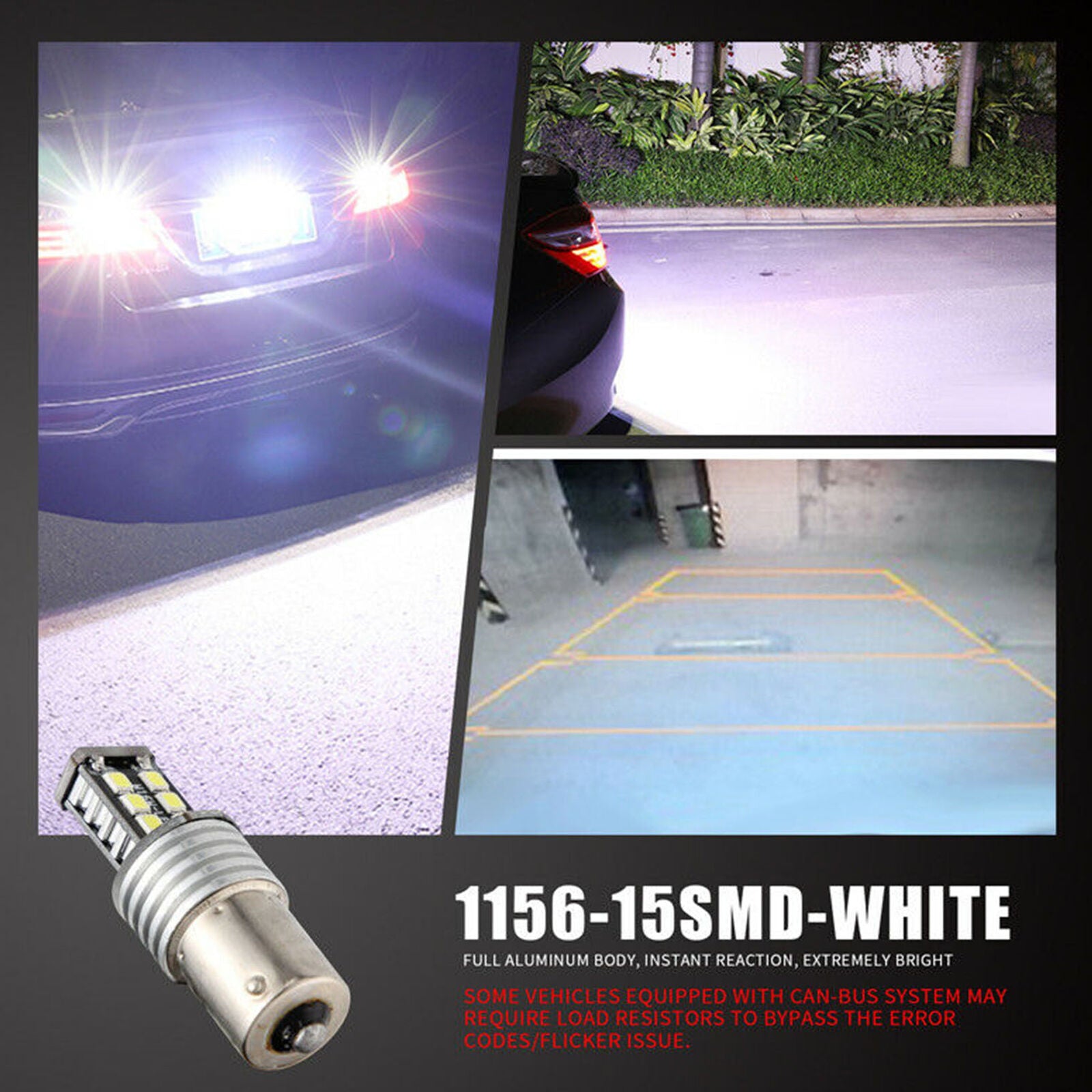 2pcs BA15S 1156 15SMD 2835 LED P21W Canbus Error Free Brake Tail Light 30W Kit