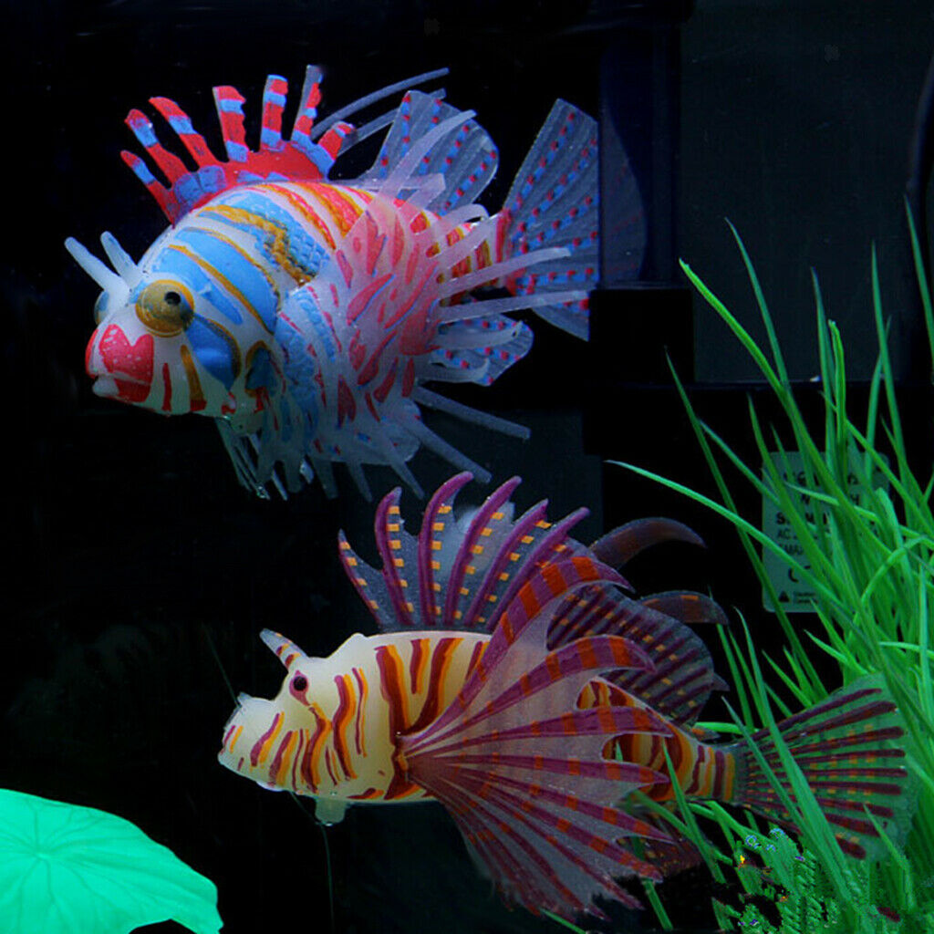 Artificial Silicone Glow Lionfish Snailfish Aquarium Fish Tank Decor ORG S