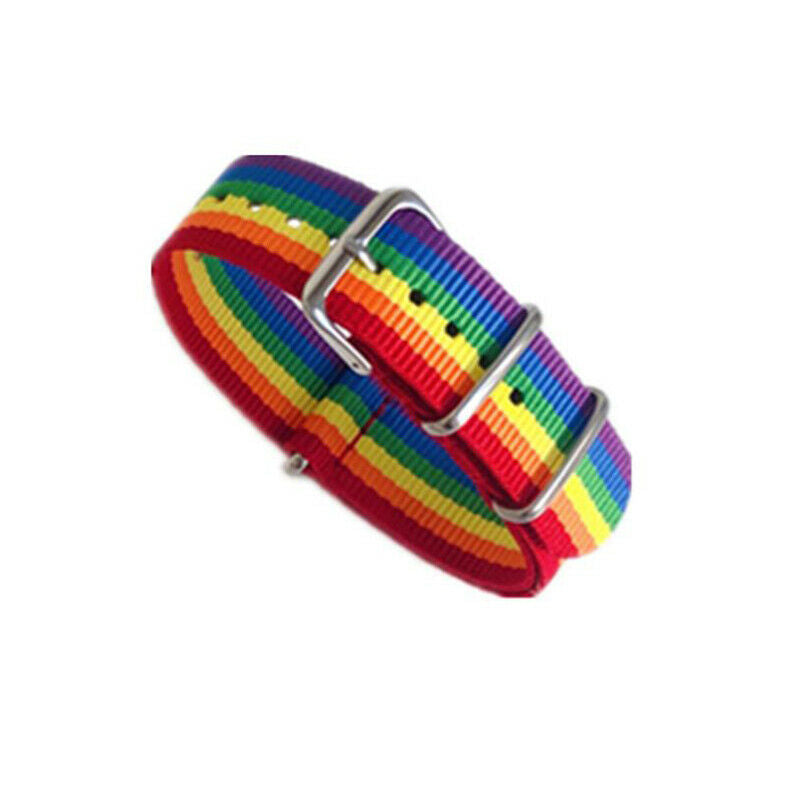 Hip Hop Rainbow Nylon Canvas Couple Bracelet Watch Band Strap Bangle Jewe.l8