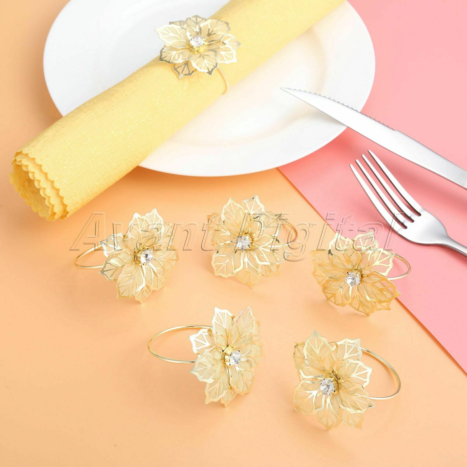 6pcs Flowers Napkin Rings Serviette Holder Dinner Party Wedding Table Decoration