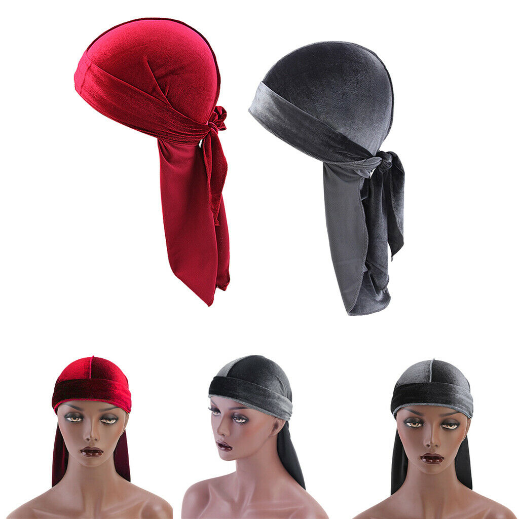 2 Pieces Women Mens Velvet Bandana Hat Durag Headwear Beanie Chemo Hat