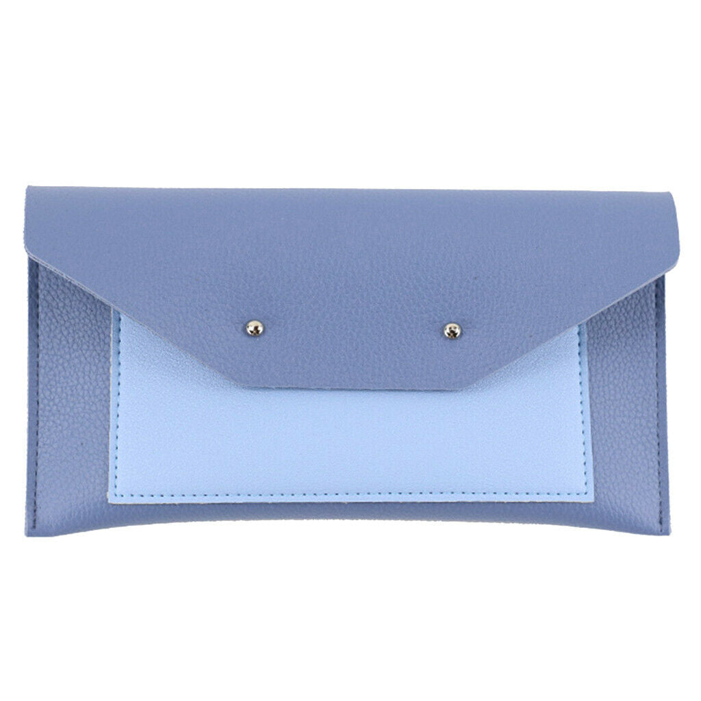 Leather Eyeglasses Case Flip Top Envelope Pouch Eyewear Carrying Holder Blue