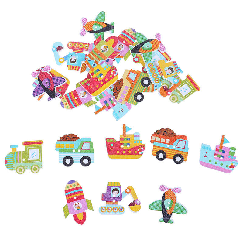 25pcs Mixed Wooden Painted Cartoon Car Decorative Buttons For Crafts DIY .l8