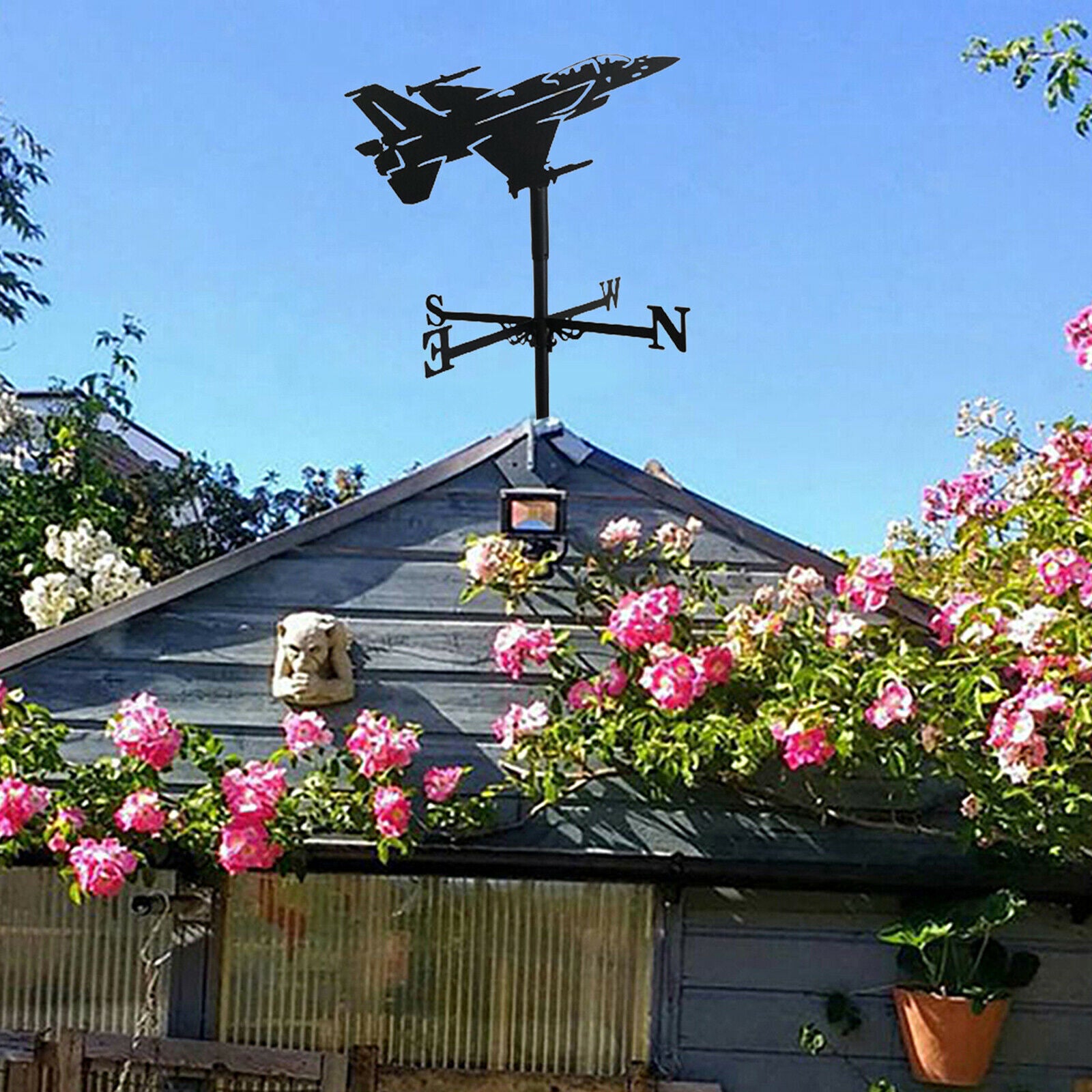 Retro Weathervane with Aircraft Silhouette Outdoor Garden Measuring Tool