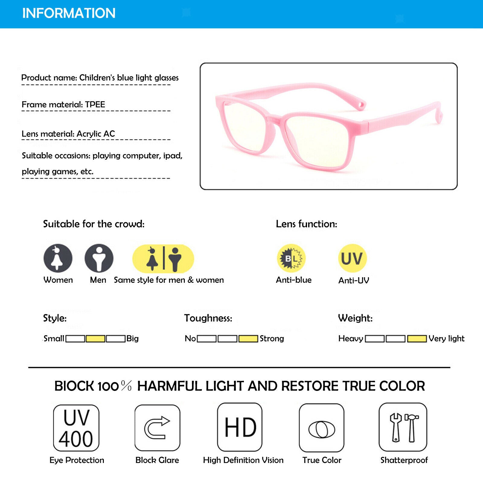 Kids Eyeglasses Blue Light Blocking Silicone Frame UV400 Eyewear Red