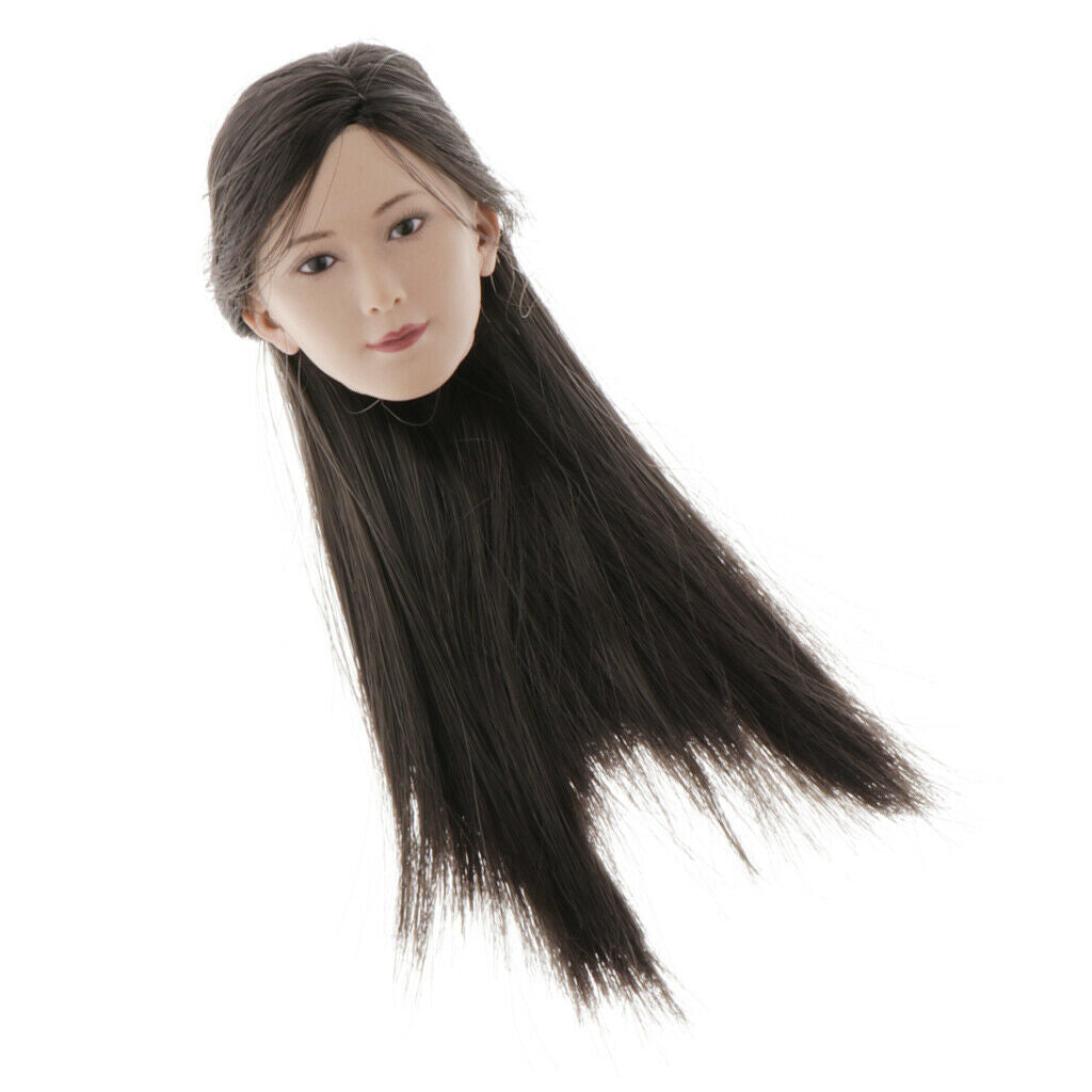 1/6 Scale Asian Girl Customized Head Sculpt for 12 inch Female Body, Long Black