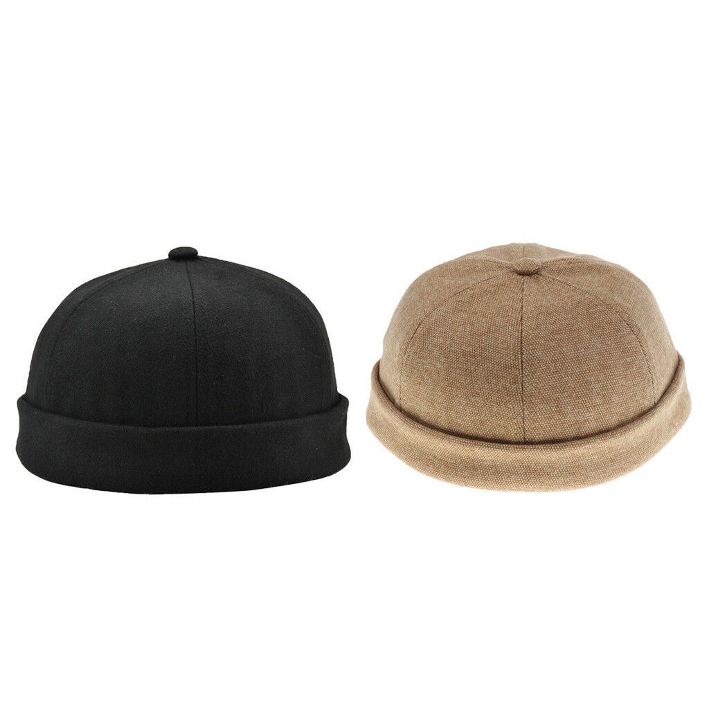 2x Mens Skullcap   Docker Hat Beanie Sailor Retro Landlord Hat Black+Brown