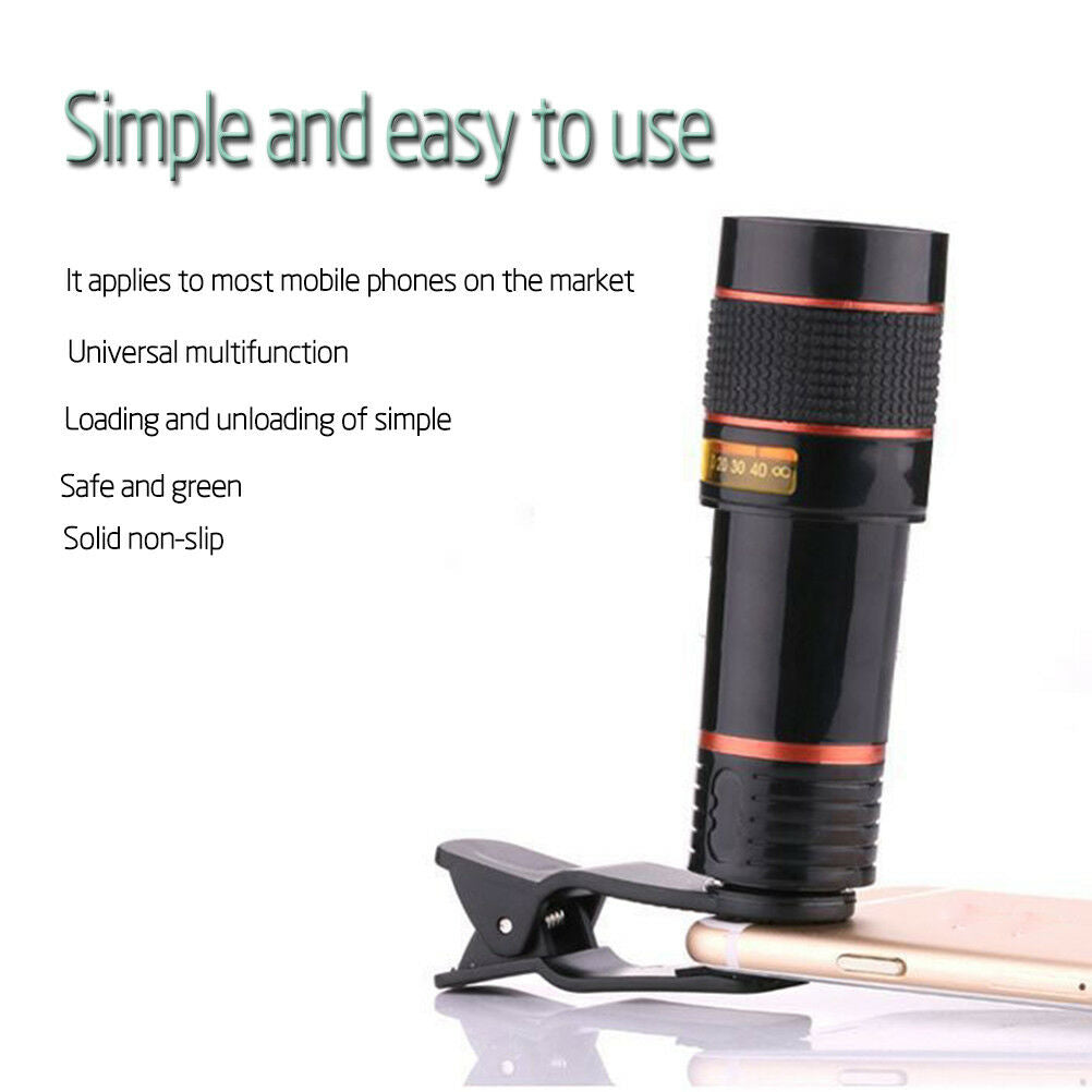 Lente de cámara con telescopio HD zoom óptico 12x clip para teléfono univers FBD