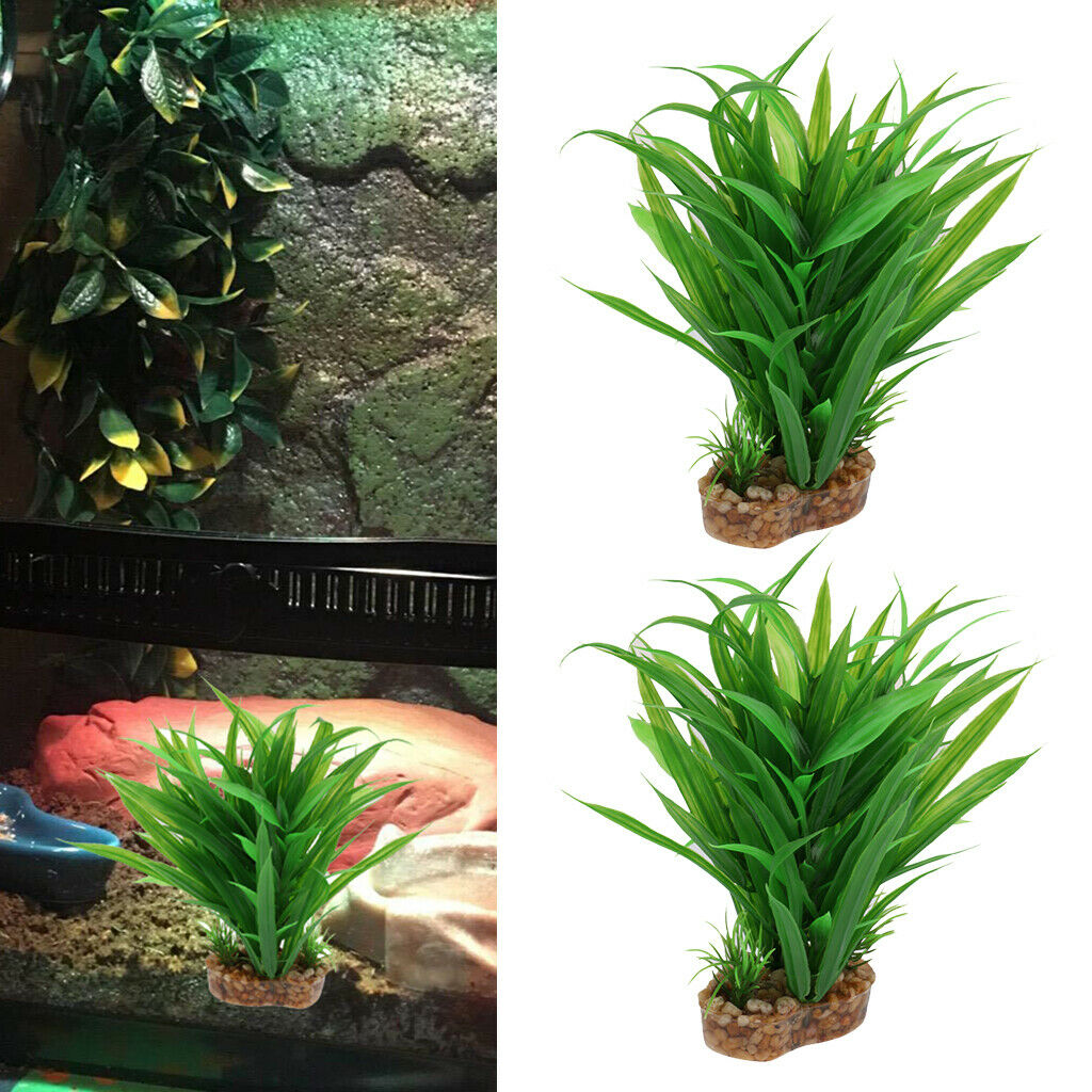 2 Pcs Plastic Green Bamboo Leaf Plants Grass for Terrarium Aquarium Fish Tank