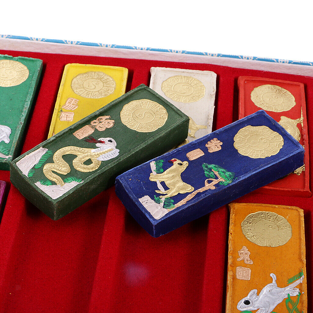 12 PCS Ink Pens Asia 7 Colors Carved Chinese Zodiac