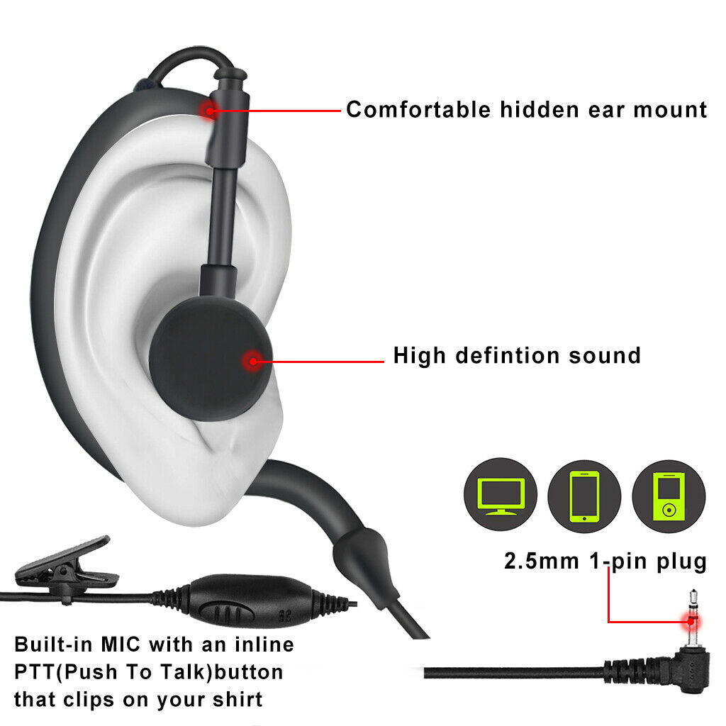 5x G Shape Clip-Ear Headset Earpiece PTT Mic for   MD200TPR MH230R