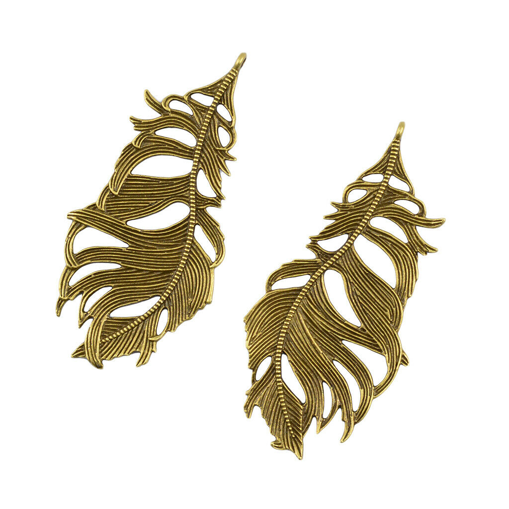 6pcs Bronze Large Filigree Leaf Feather Pendant for Necklace Bracelet Design