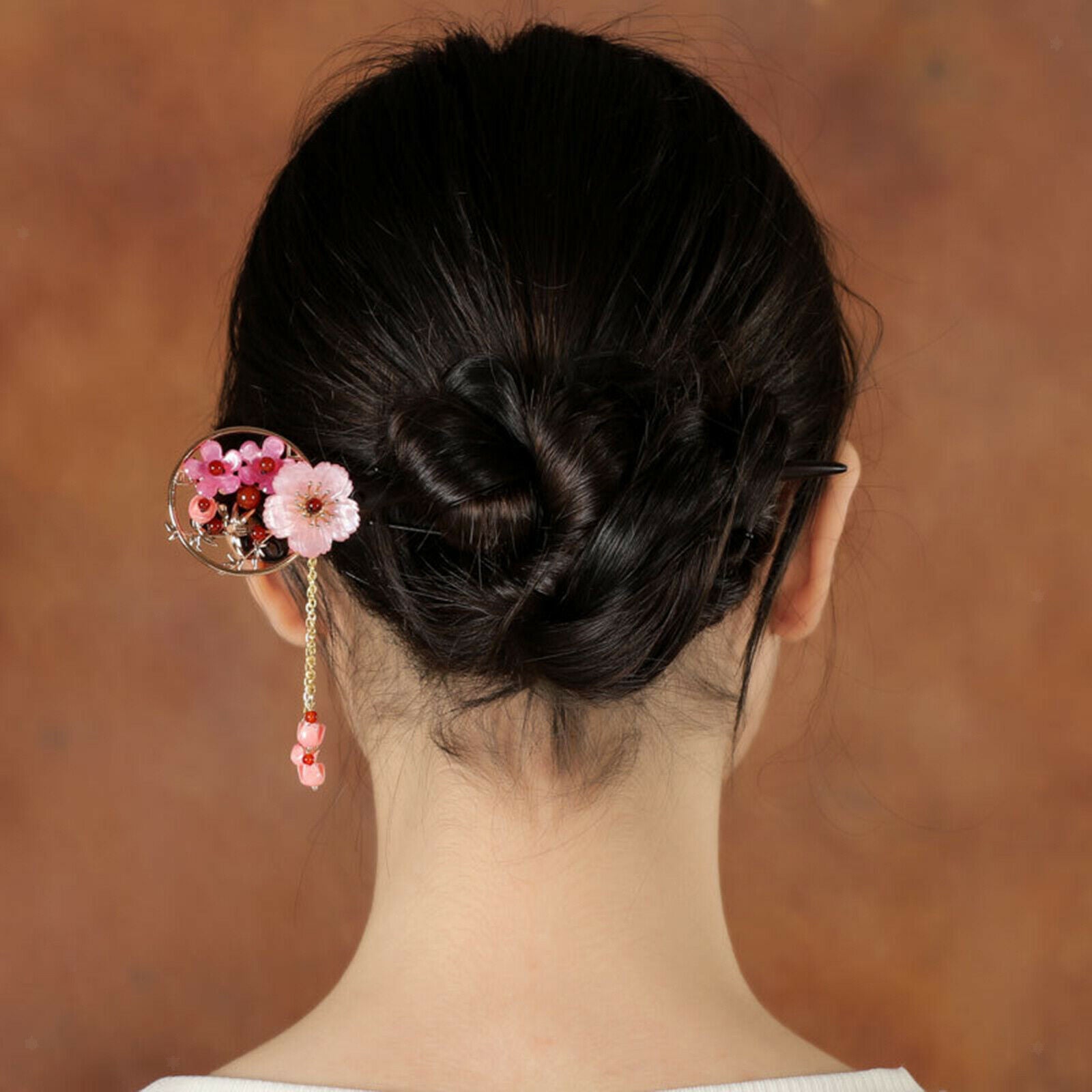 Chinese Style Hair Sticks Wooden Flower Tassel Gifts for Female Girls Bride