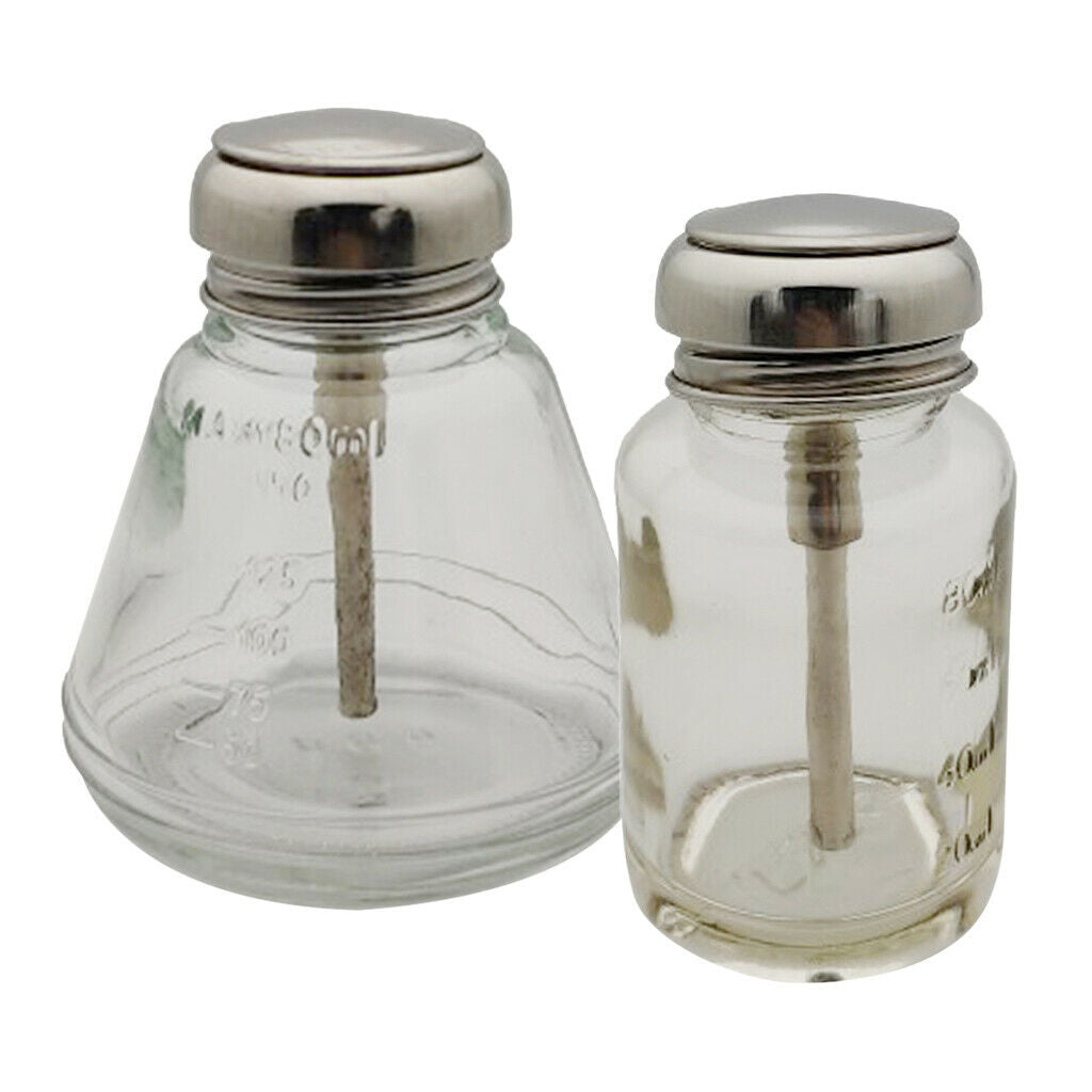 2pcs Glass Liquid Alcohol Press Pump Bottles Makeup Remover Dispenser 3/6oz