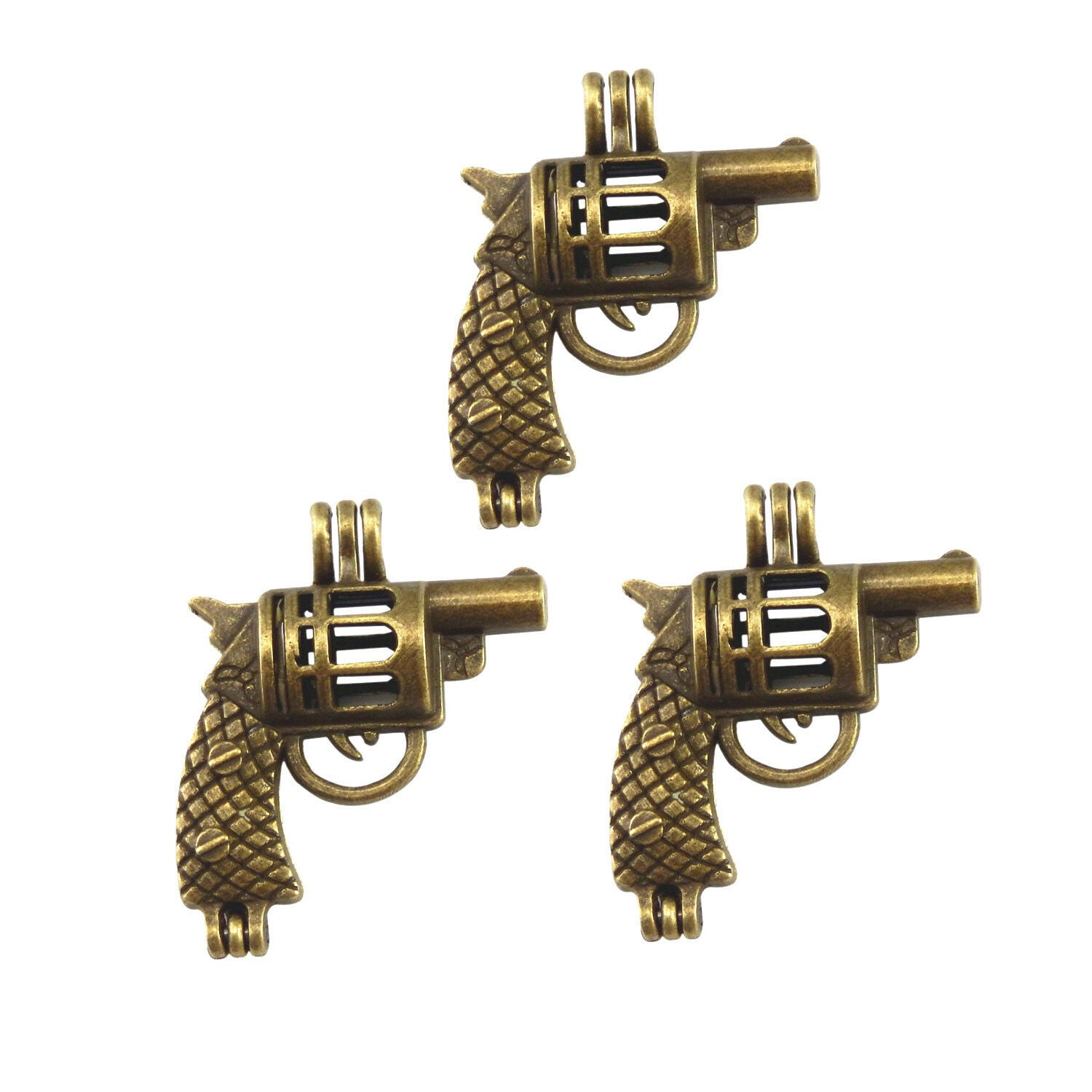 1 Piece Antiqued Bronze Color Revolver Shaped Charm Locket Pendant 29x23x10 mm