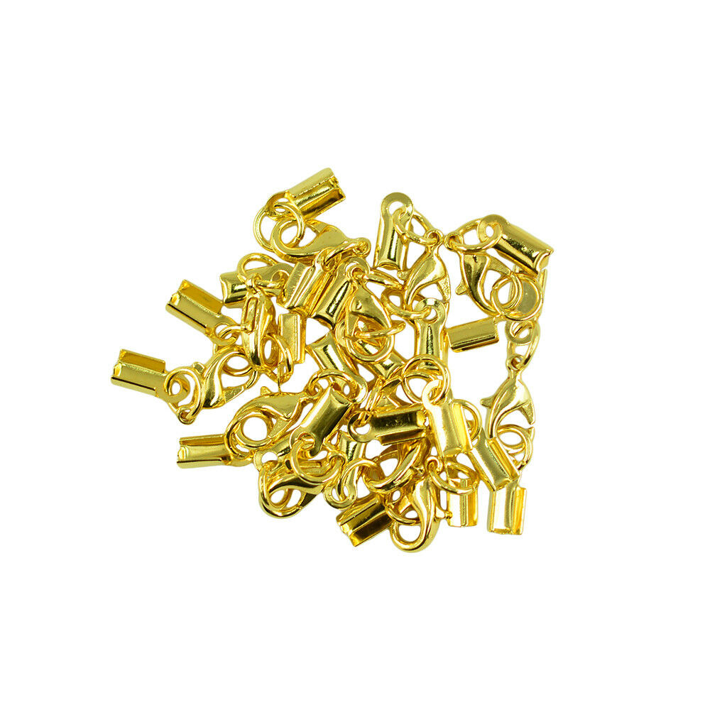 24 Sets Cord End Crimp Caps For Jewelry Necklace Bracelet with Lobster Clasp