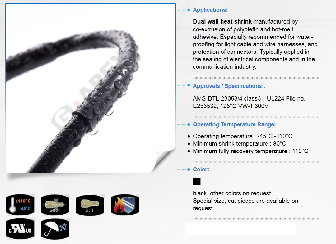1.2meter of Cut -AIS 5/8" 15mm (3:1) Glued Heat Shrink Tubing Sleeving-Black